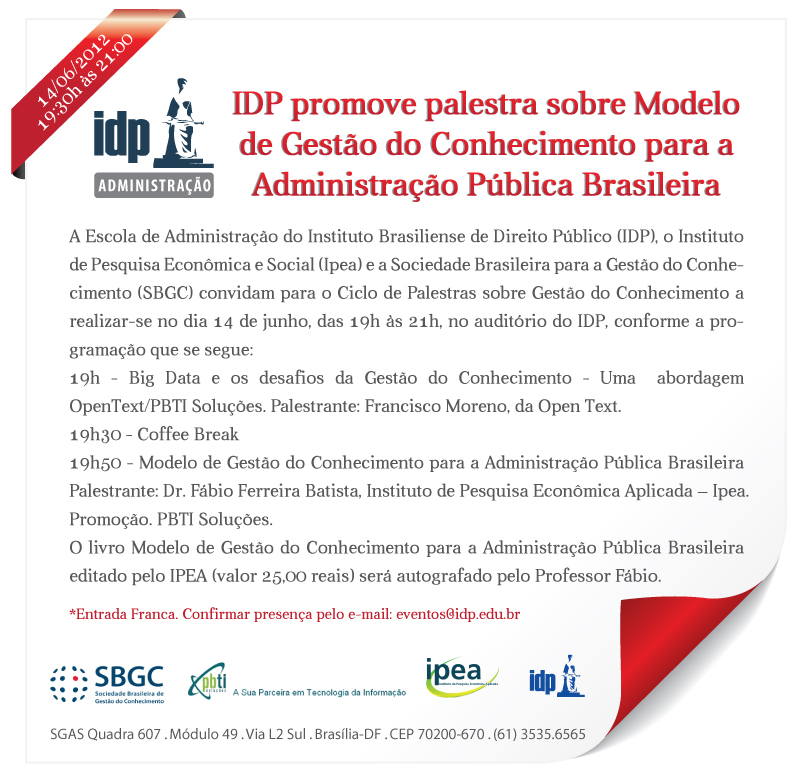 ABDF - Palestra sobre Modelo de Gestão do Conhecimento para a Administração  Pública Brasileira